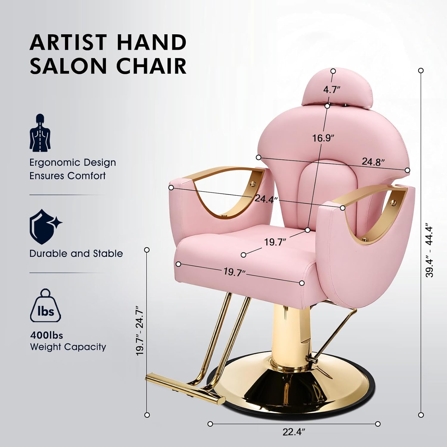 Artist Hand Salon Chair Reclining Barber Chair Oversized Hydraulic Pump Heavy Duty Hair Salon Chair 360 Degree Swivel Hair Chair for Hair Stylist, Beauty Spa Equipment Max Load 400 LBS, Black and Gold wourant
