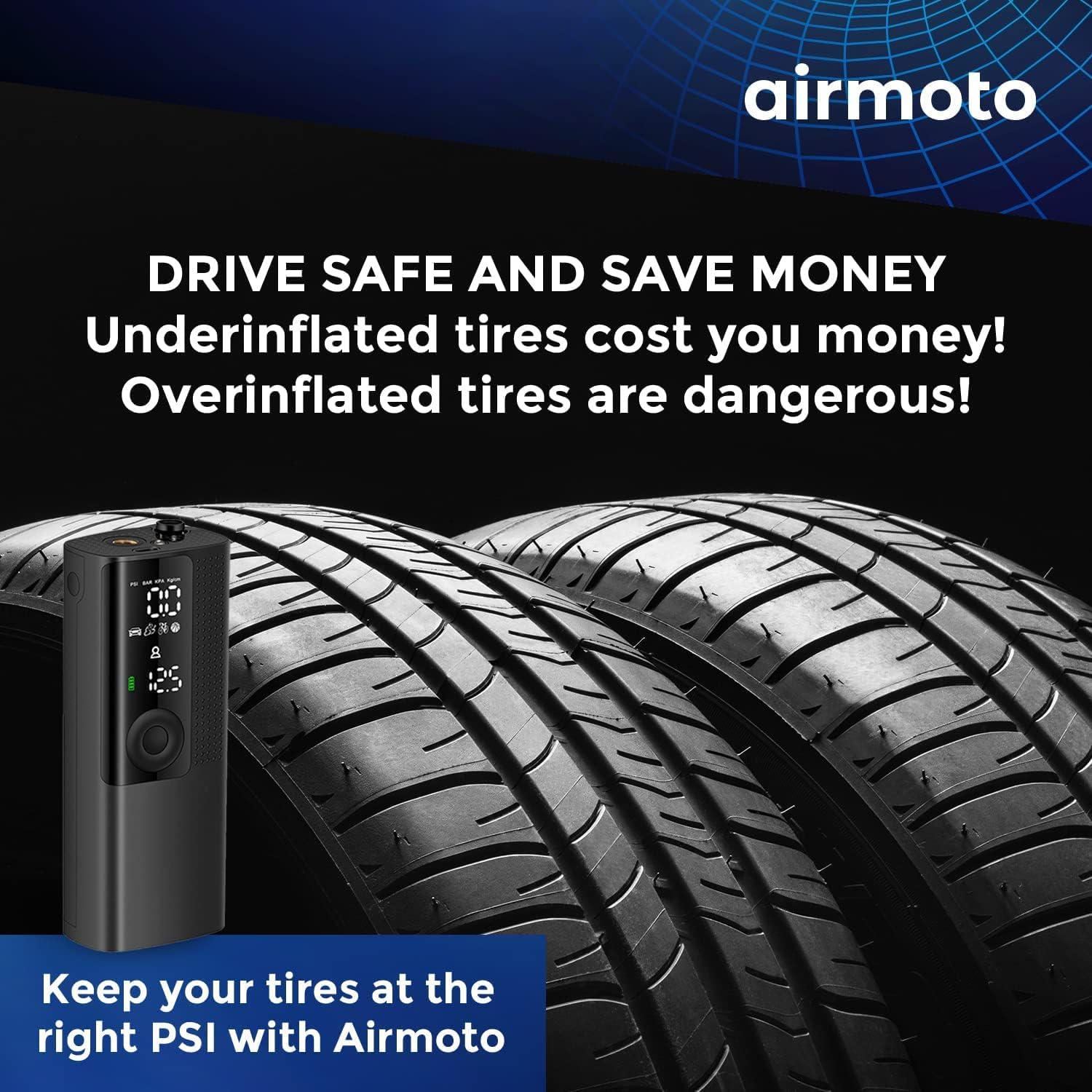 Airmoto Tire Inflator Portable Air Compressor Car Tire Air Pump with Digital Pressure Gauge, LED Light and Auto Shutoff wourant