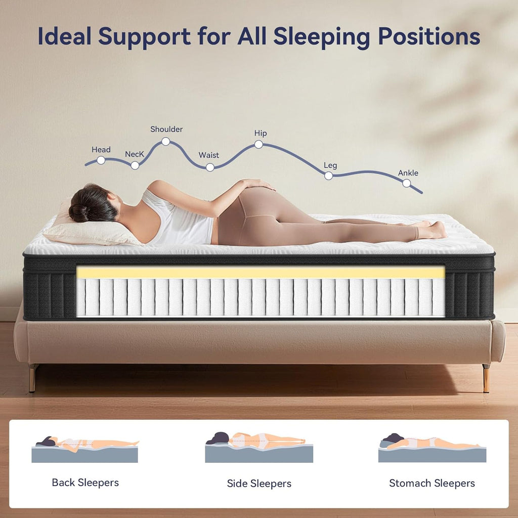 Queen Mattress, 12 Inch Queen Hybrid Mattress in a Box, Upgrade Individually Pocket Springs, Medium Firm, Pressure Relief, Breathable Comfort and Durable, CertiPUR-US Certified wourant