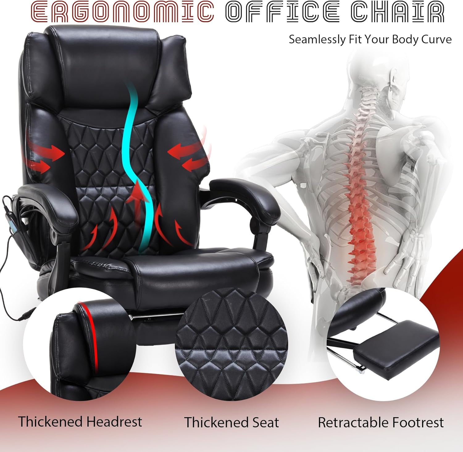 Massage Office Chair with Footrest 6 Point Vibration and Heating Home Executive Office Desk Chair wourant