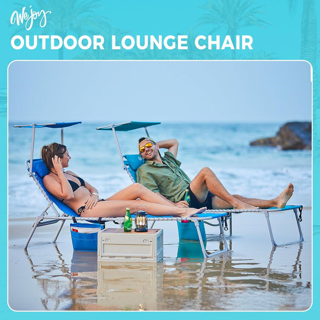 2 Pack Outdoor Chaise Lounge Chair - Portable Folding Patio Pool Lounge Chair, 5 Positions Adjustable Reclining Camping Chair with Side Table,Shoulder Strap, Pillow for Beach Sunbathing Lawn wourant