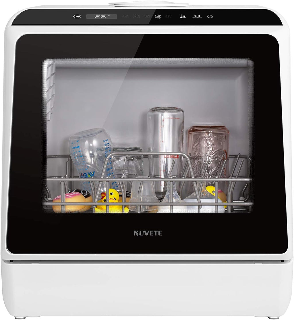 NOVETE Portable Countertop Dishwashers, Compact Dishwashers with 5 L Built-in Water Tank & Inlet Hose, 5 Washing Programs, Baby Care, Air-Dry Function and LED Light for Small Apartments wourant