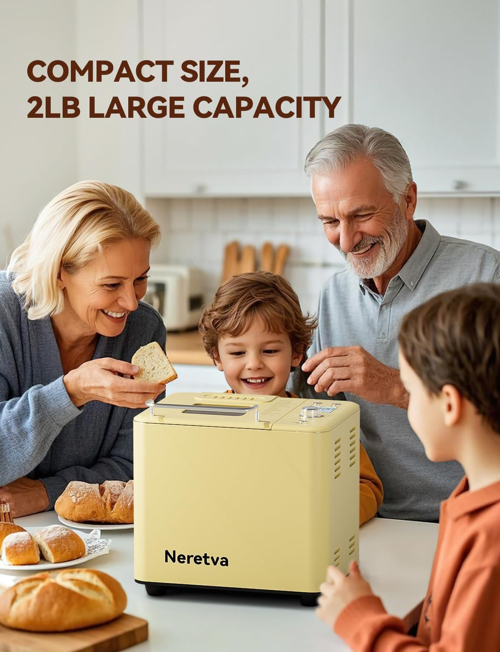 Neretva Bread Maker, 20-in-1 2LB Bread Maker Dual Heater Bread Maker Automatic with Non-Stick Ceramic Pan wourant