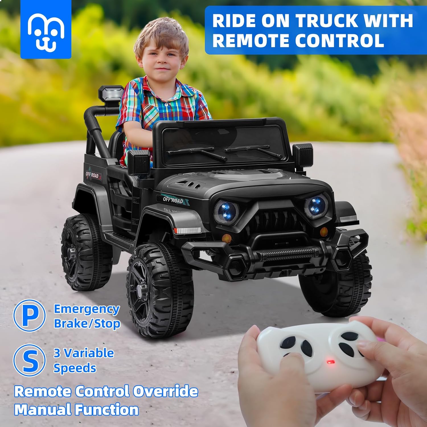 12V Kids Electric Ride on Truck Car Remote Control, Twin 35W Motors 3.5MPH Max Speed, Bluetooth USB Music Player, 4 Wheels Suspension LED Lights Safety Belt, Gift for Boy & Girl-Rosy wourant
