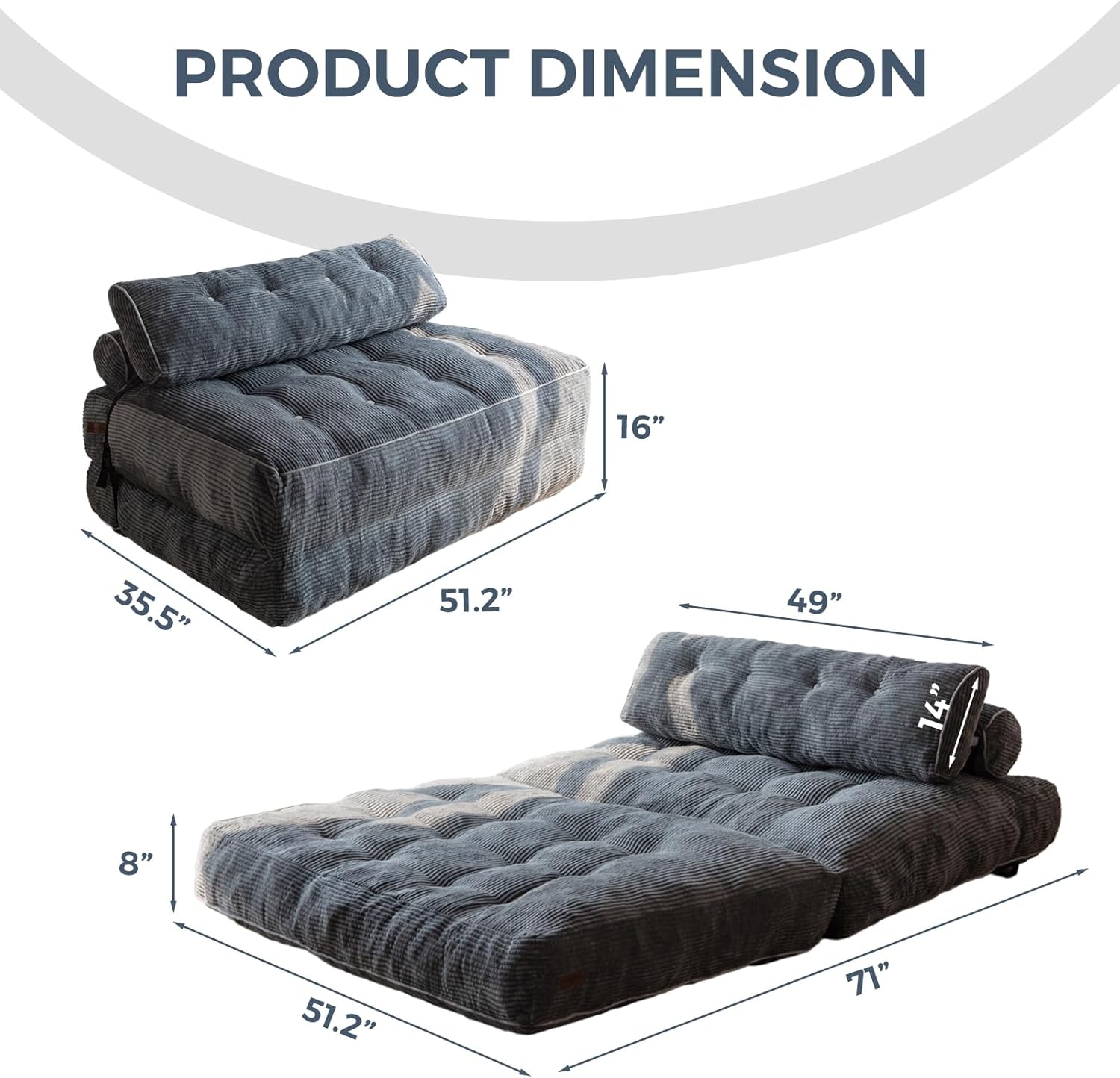 MAXYOYO Folding Sofa Bed Convertible Sleeper Chair Pillow Foldable Mattress Back Support wourant