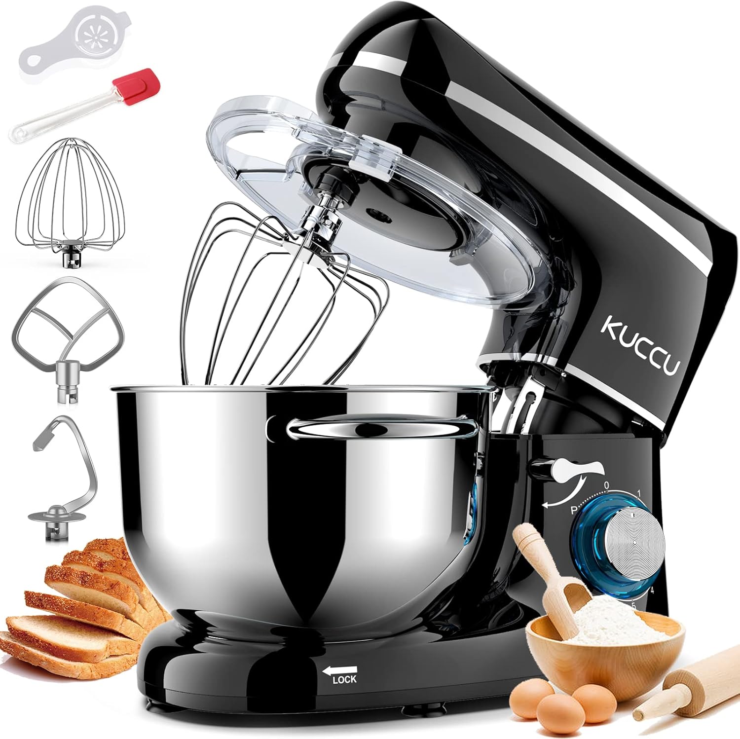 Stand Mixer 6.5 Qt 660W 6-Speed Tilt-Head Food Dough Mixer, Kitchen Electric Mixer with Stainless Steel Bowl,Dough Hook,Whisk, Beater, Egg white separator wourant