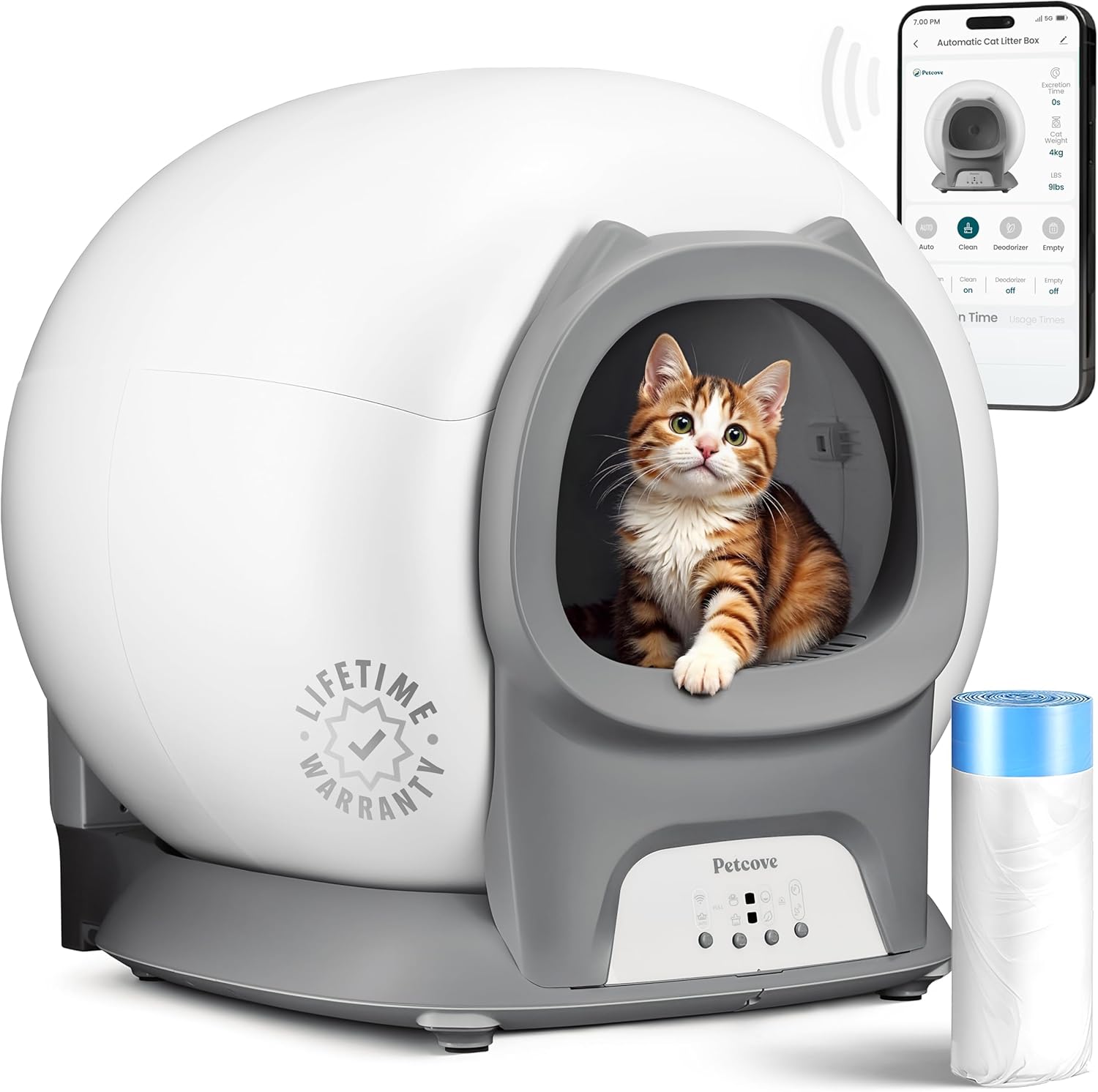 Self Cleaning Litter Box with Auto Safety Sensors for Multiple Cats - Automatic Cat Litter Box Self-Cleaning - Covered Odor Removal with APP Control - Compatible On All WiFi wourant