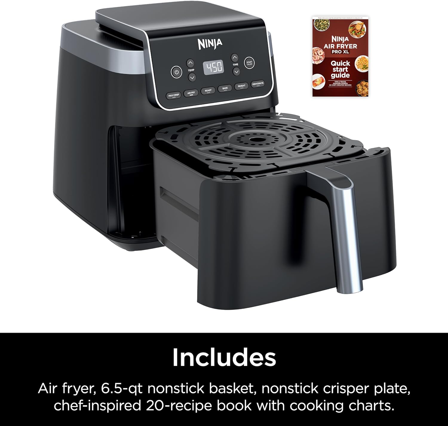 Ninja Air Fryer Pro 4-in-1 with 5 QT Capacity, Air Fry, Roast, Reheat, Dehydrate, Air Crisp Technology with 400F for hot, 120 Volts, Nonstick Basket & Crisper Plate, Grey, AF141 wourant