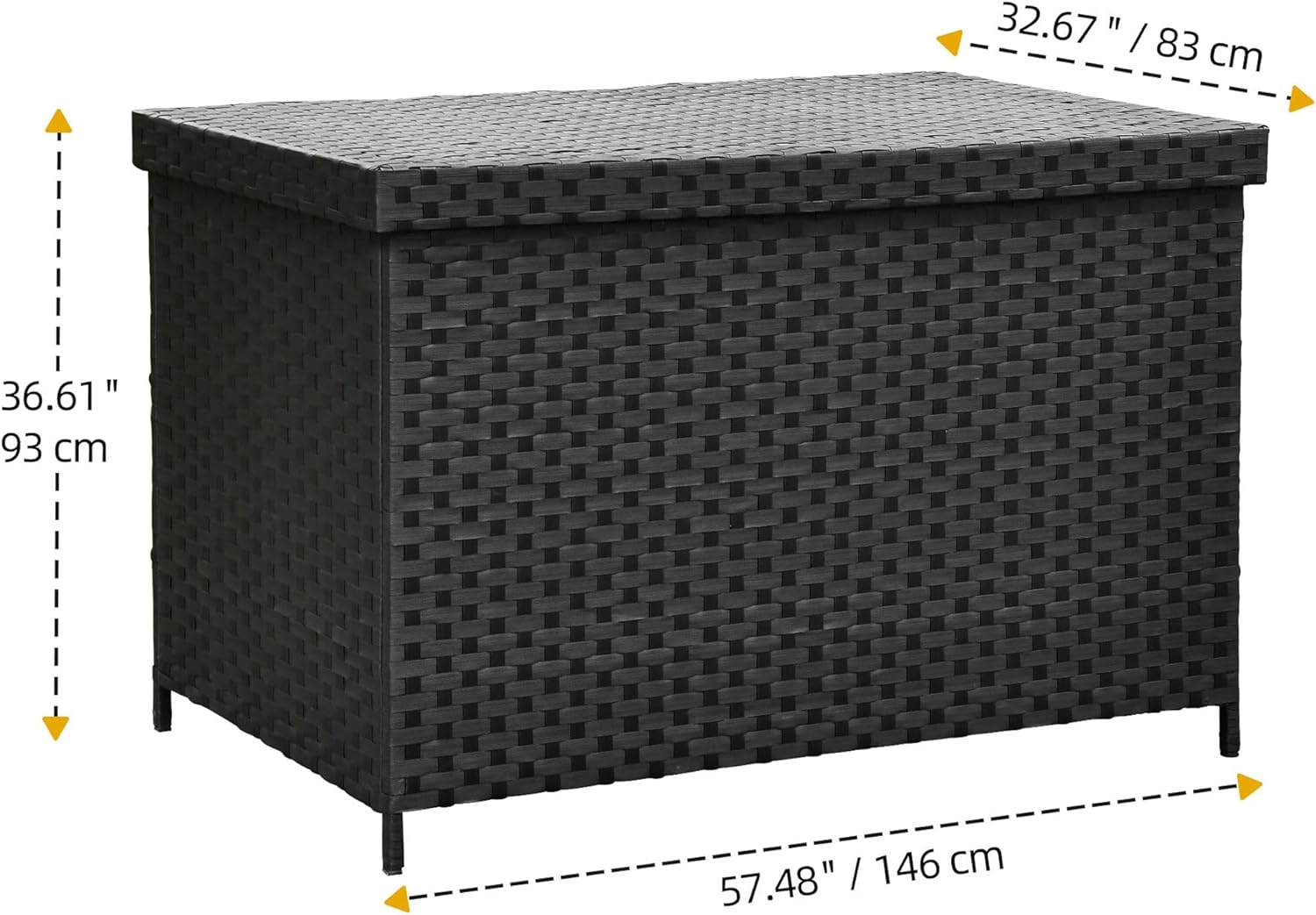 DWVO 70Gal Outdoor Storage Bench with Cushion & Composite Wood Backrest, All-Weather Wicker Deck Bench with Rustproof Bag, Poolside, Patio, Garden (Sand Beige) wourant