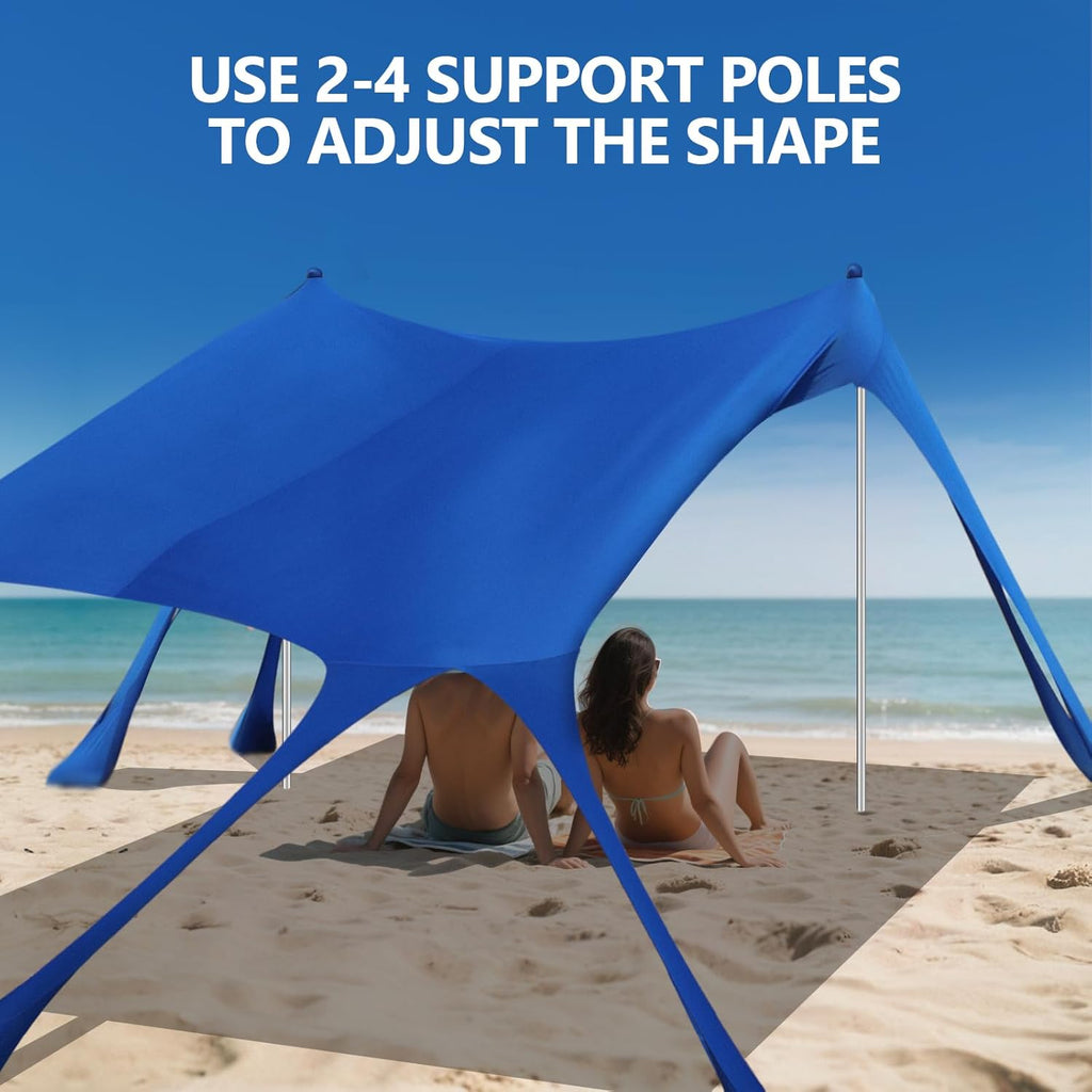 Beach Tent Sun Shelter, 10 x 10 FT Beach Canopy Tent Sun Shade Heavy Duty, UPF50+ Beach Tent Canopy with 8 Sandbags & 4 Stability Poles, Outdoor Beach Shade Canopy for Camping and Fishing, Blue wourant