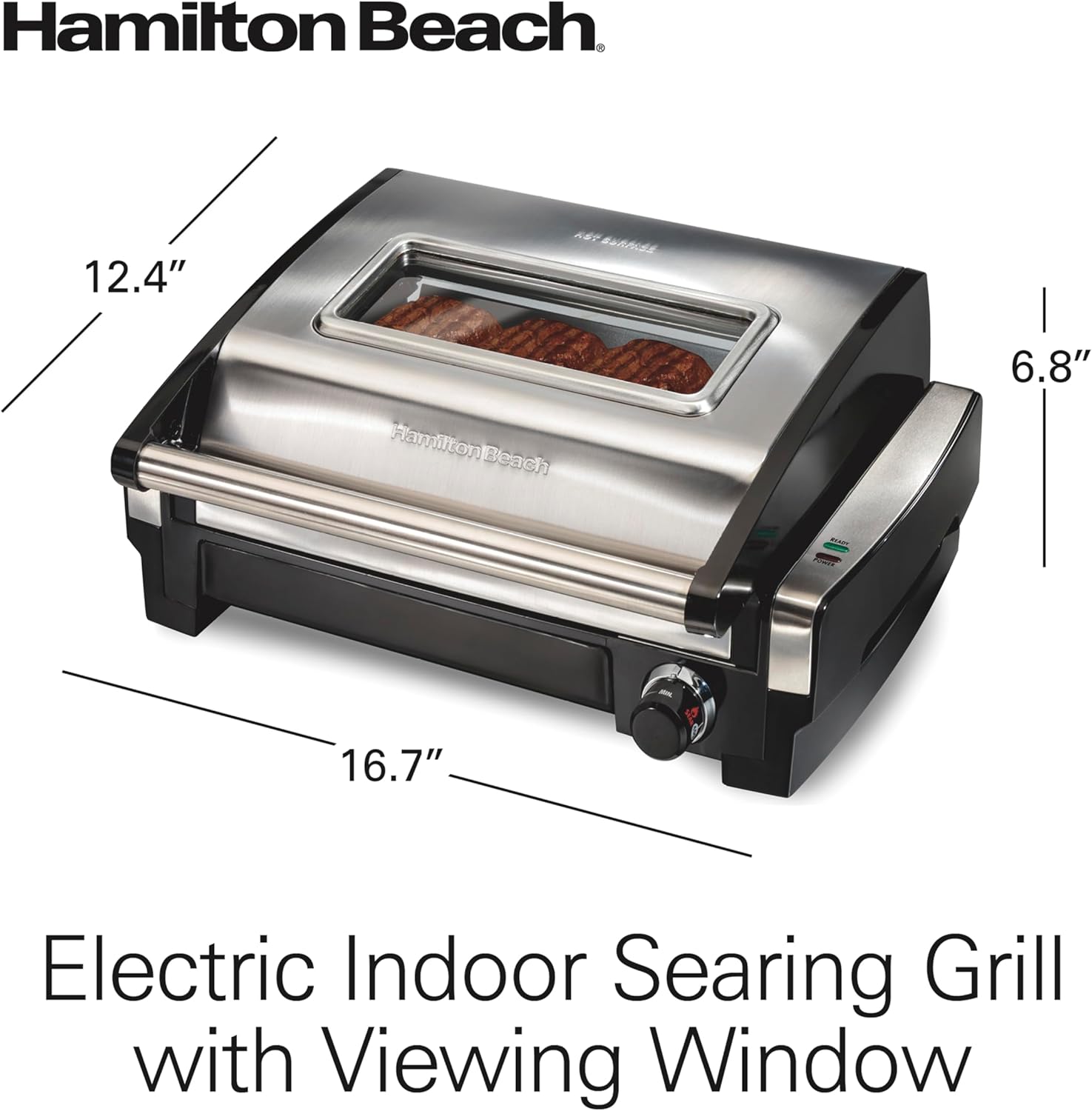 Indoor electric grill with viewing window, adjustable to 450°F, serves 6 people wourant