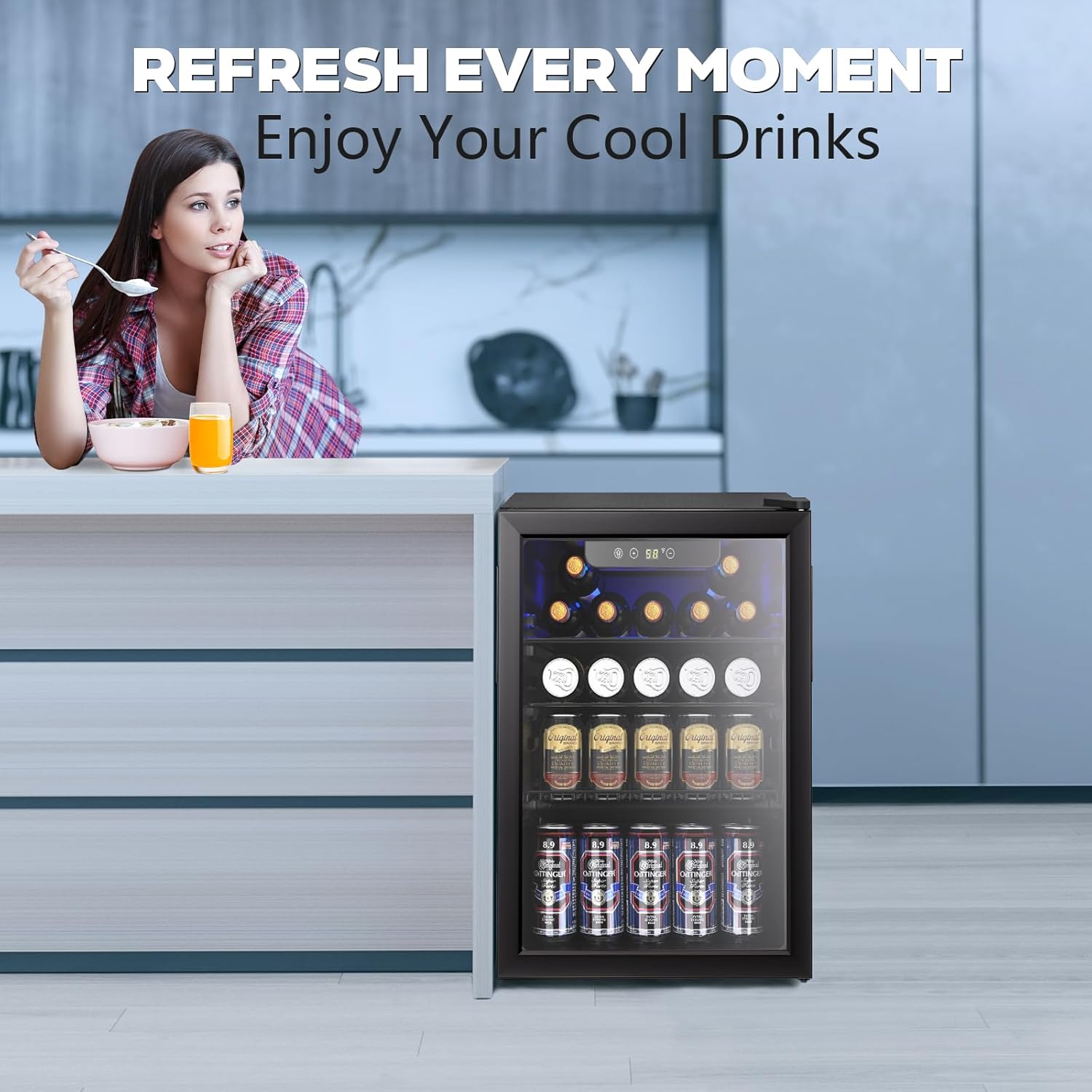 Mini Fridge 130 Can Beverage Refrigerator Cooler, 3.2 Cu.Ft Drink Fridge for Soda Wine Beer, Adjustable Temperature Control for Home Office, Black wourant