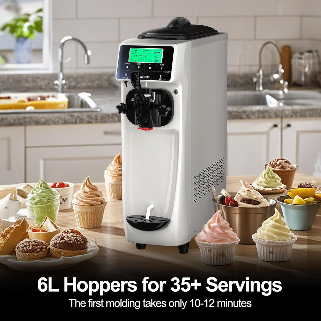 Soft Serve Ice Cream Machine 3.2 Gals Ice Cream Maker Machine Single Flavor Commercial Ice Cream Machine Countertop Soft Serve Ice Cream Maker with Pre-Cooling for Home Store School wourant