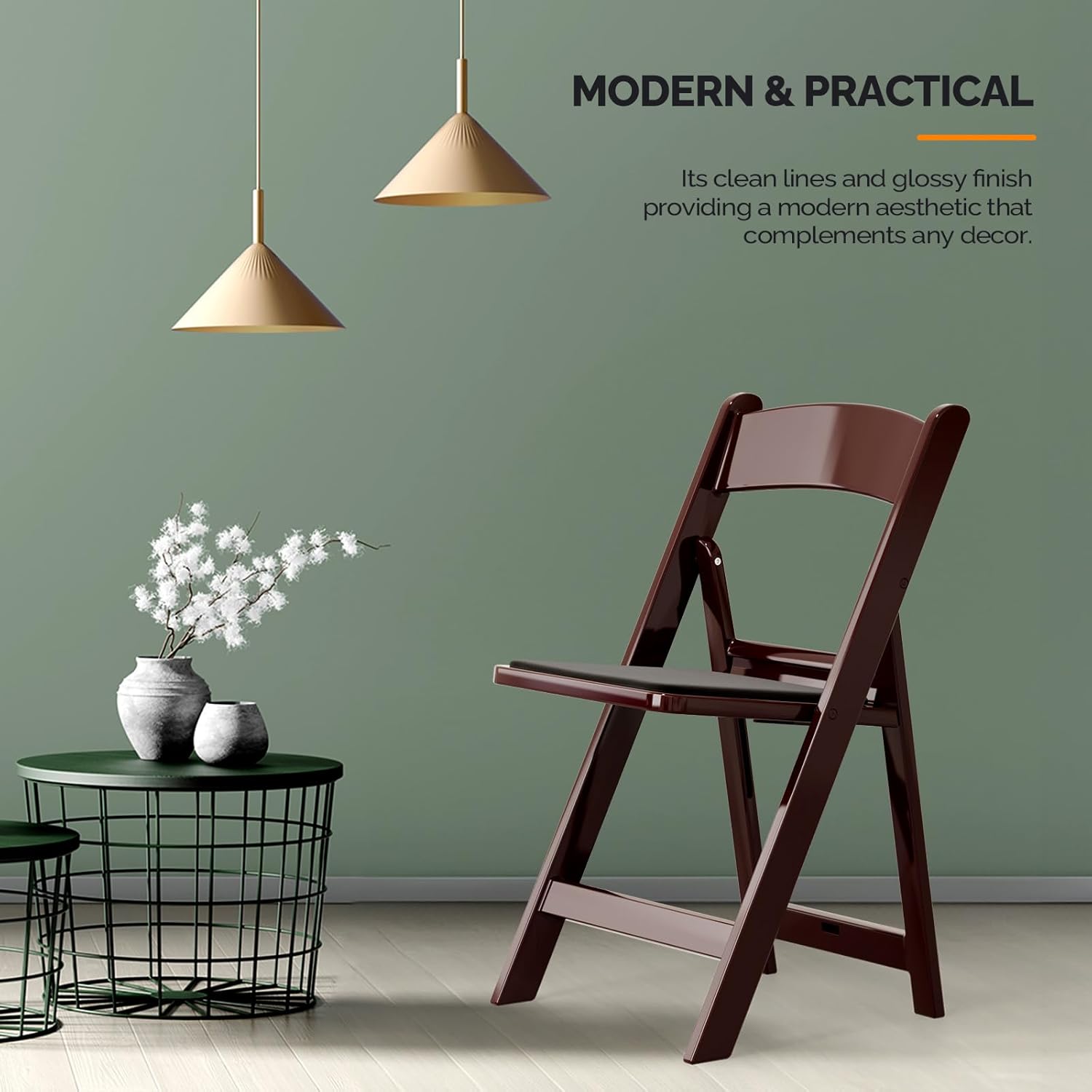VINGLI Resin Folding Chair with Cushion Foldable Plastic Chair with Comfortable Cushioned Seat wourant