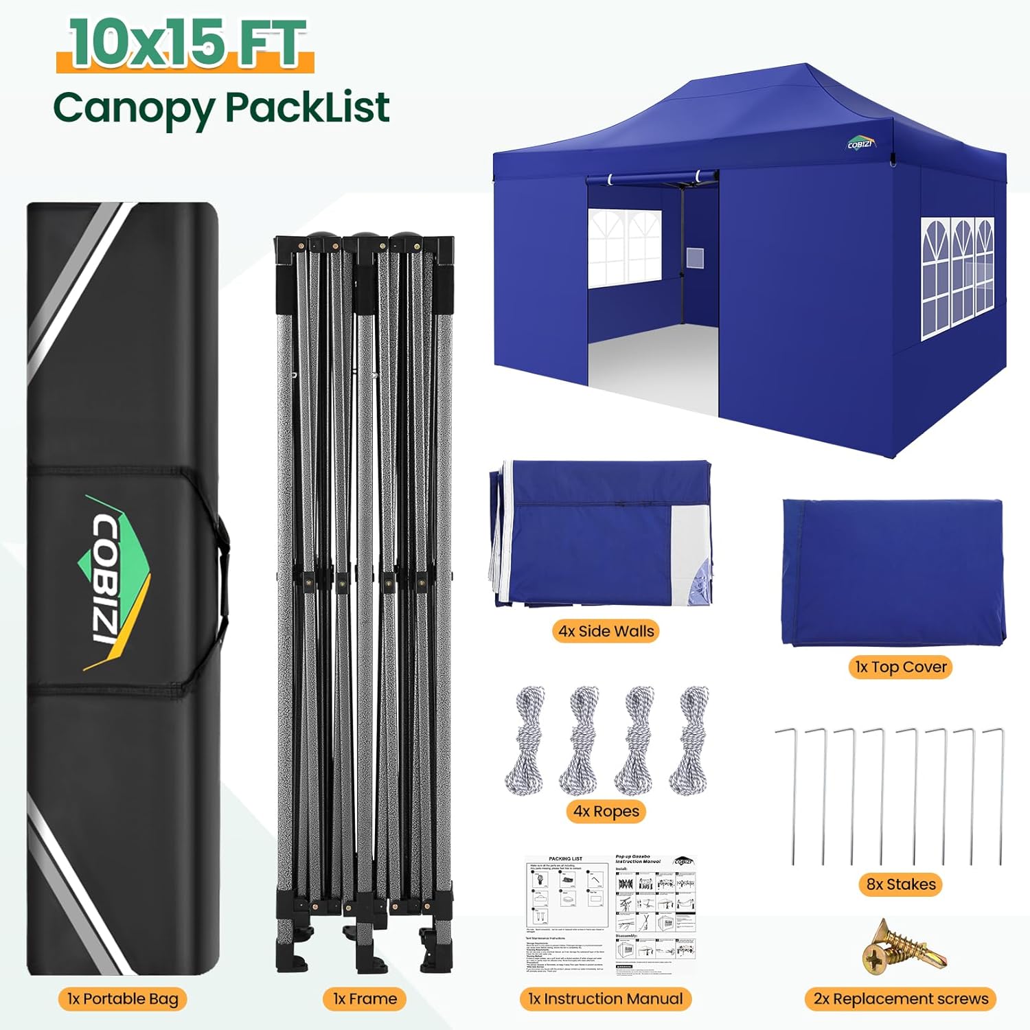 COBIZI 10x20 Heavy Duty Pop up Canopy Tent with 6 sidewalls Easy Up Commercial Outdoor Canopy Wedding Party Tents for Parties All Season Wind & Waterproof Gazebo with Roller Bag,Black(Frame Thickened) wourant