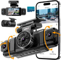 Channel Dash Cam 360° View, 1080P Front and Rear Interior, Car Left and Right Dash Cam, 8 Infrared Lights Night Vision, 5G WiFi and APP Control, G Sensor, Parking Mode, with Free 128GB SD Card wourant