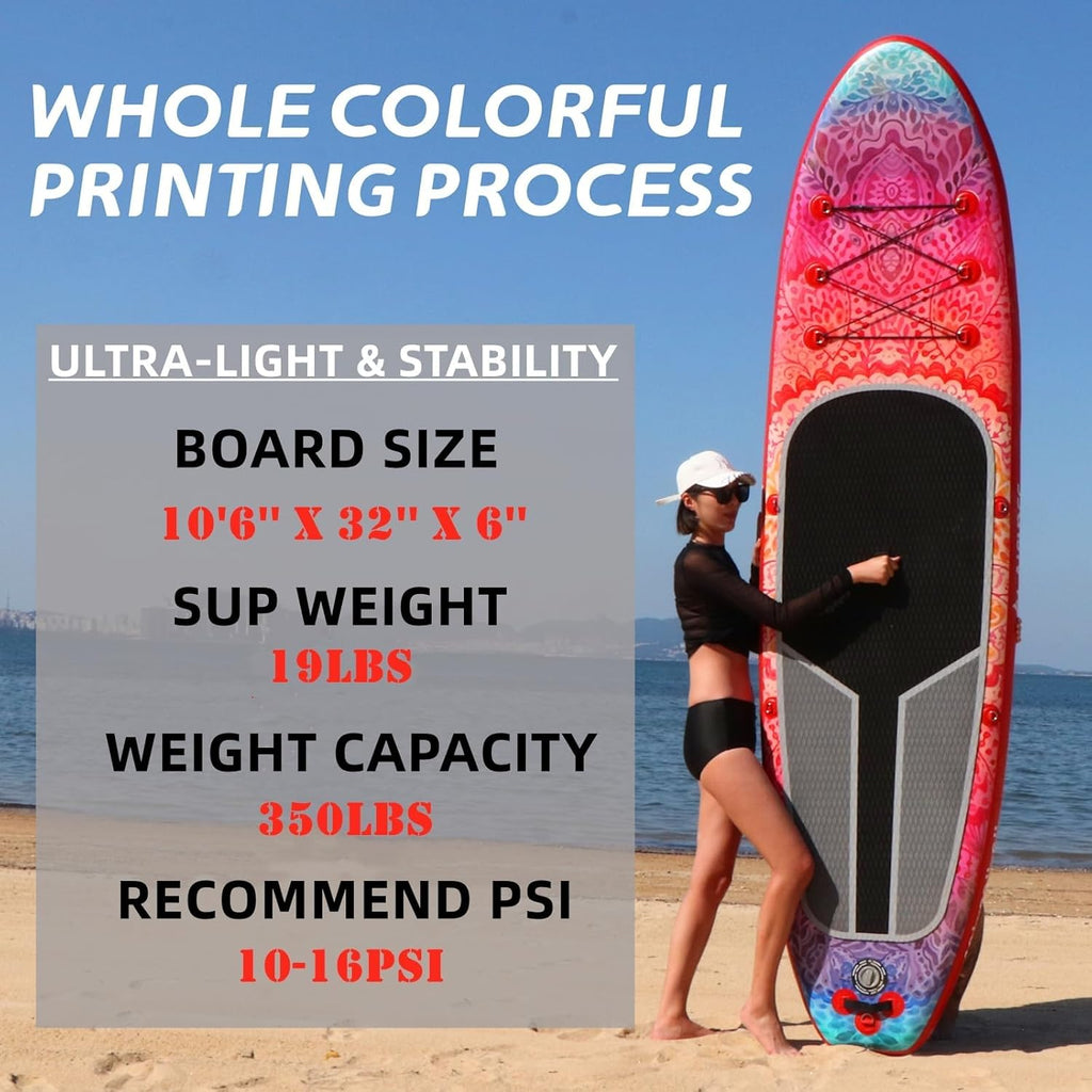 Inflatable wide SUP board with SUP carrying bag, hand pump, 10L waterproof bag and adjustable paddle wourant