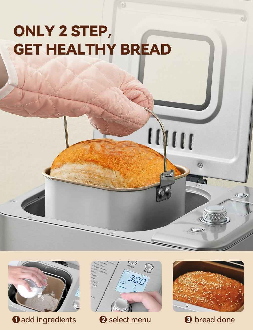 Neretva Bread Maker, 20-IN-1 2LB Bread Machine Dual Heater Bread Maker Machine Automatic with Nonstick Ceramic Pan, 15H Timer & 1H Keep Warm Set, Low Noise, Stainless Steel Breadmaker Recipe-Green wourant