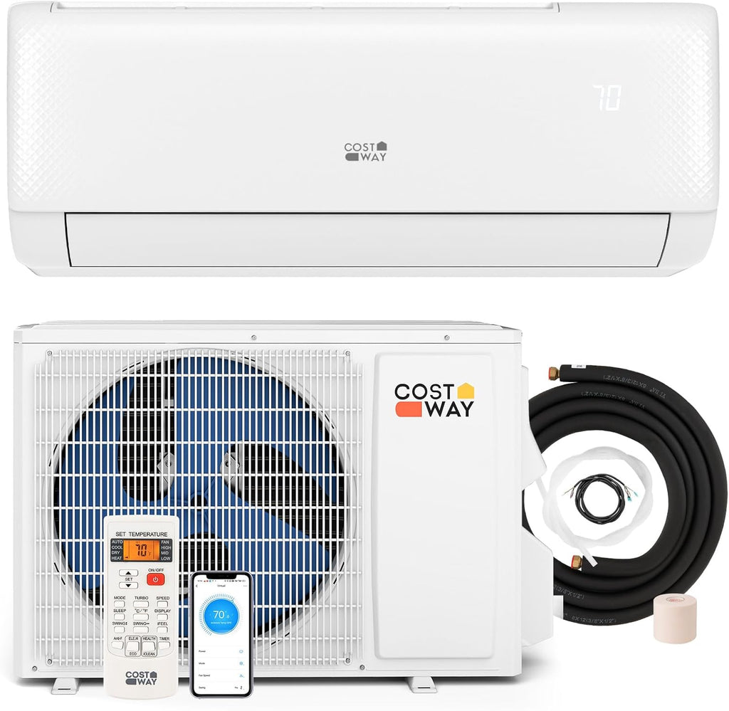COSTWAY 12000BTU Mini Split Air Conditioner& Heater, 20 SEER2 115V Wall-Mounted Ductless AC Unit Cools Rooms up to 750 Sq. Ft, Energy Efficient Inverter AC with Heat Pump (Blast Series) wourant