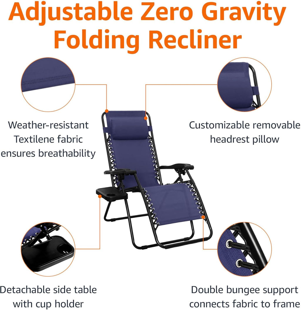 Amazon Basics Outdoor Patio Mesh Adjustable Zero Gravity Lounge Chair Recliners set of 2 with Side Table, 35 x 26 x 43 inches, Beige wourant