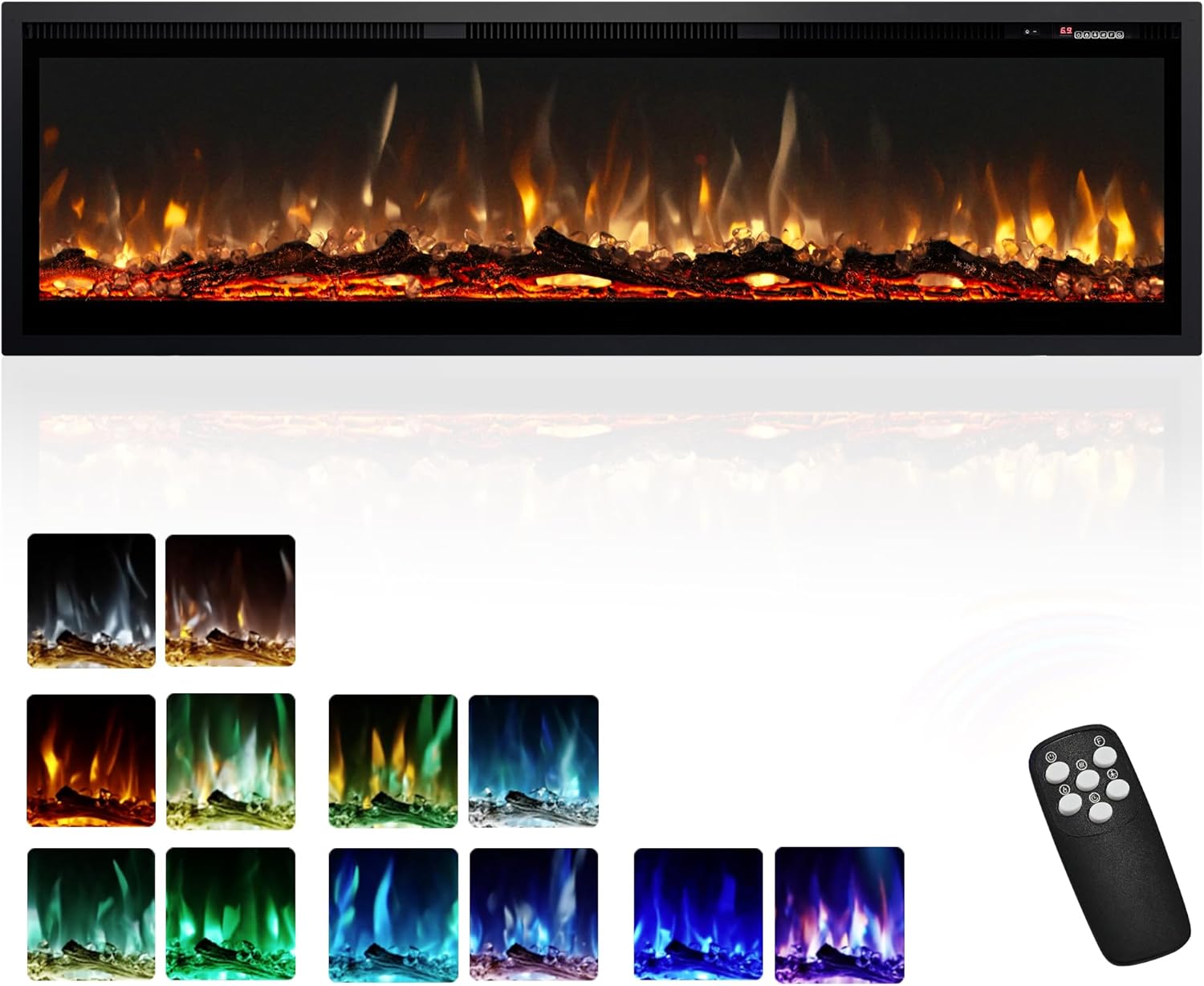 EUHOMY 50 Inch Electric Fireplace Wall Recessed and Wall Mounted with Adjustable Flame Color, Fireplace Heater with Remote Control, Linear Fireplace with Timer, Touch Screen, Log & Crystal, 750/1500W wourant