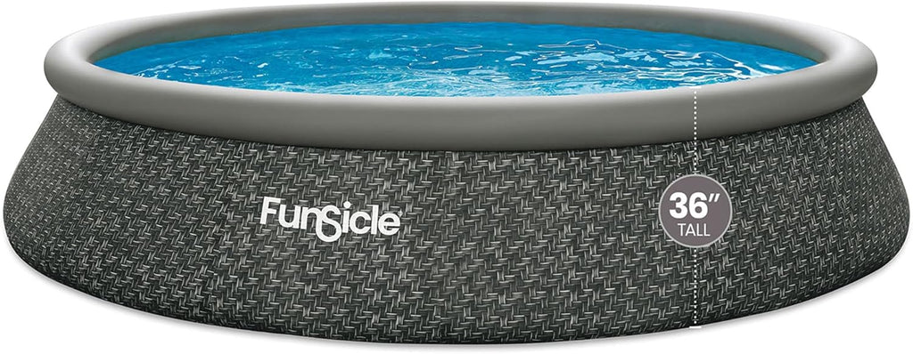 Funsicle 12 Foot by 36 Inch Quickset Round Inflatable Ring Top Outdoor Above Ground Swimming Pool Set with Pump and Cartridge Filter, Dark Herringbone wourant