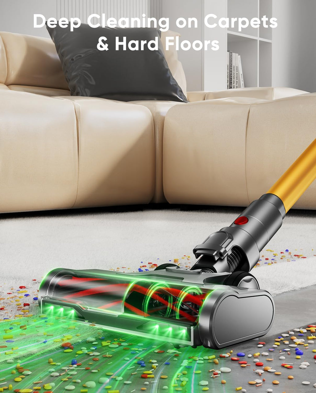 Cordless Vacuum Cleaner, 650W/55KPA/70 Mins Vacuum Cleaners for Home with Self-Standing, Anti-Tangle Brush, Smart Display and 1.8L Cup Cordless Stick Vacuum Cleaner for Pet Hair/Carpets woonhhop
