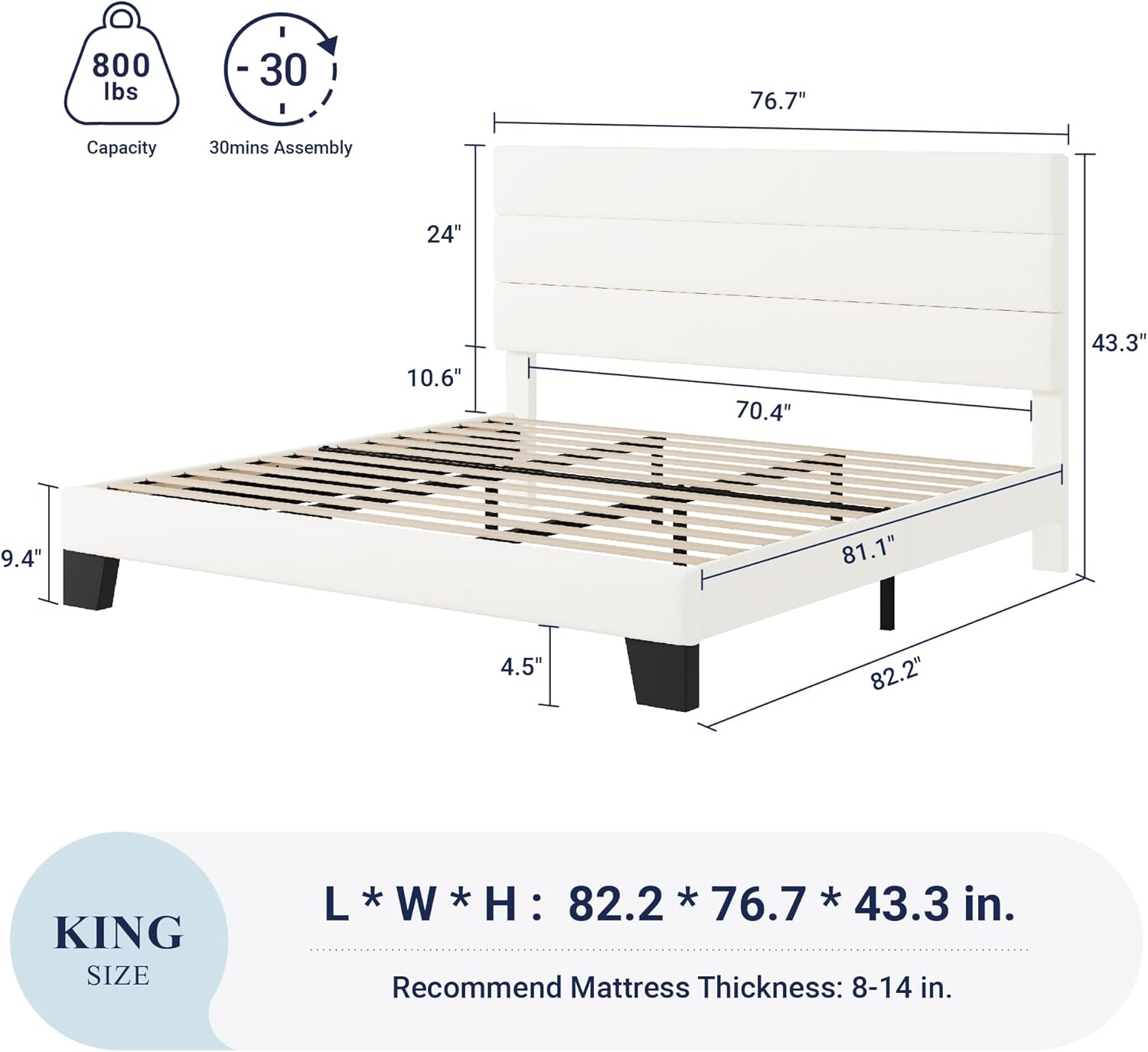 Allewie Queen Size Platform Bed Frame Fabric Upholstered Headboard Wooden Slats Support wourant