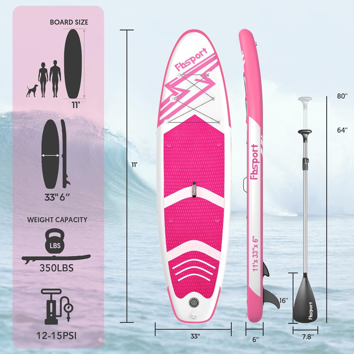 FBSPORT 11' Premium Stand Up Paddle Board, Yoga Board with Durable SUP Accessories & Carry Bag | Wide Stance, Surf Control, Non-Slip Deck, Leash, Paddle and Pump for Youth & Adult wourant