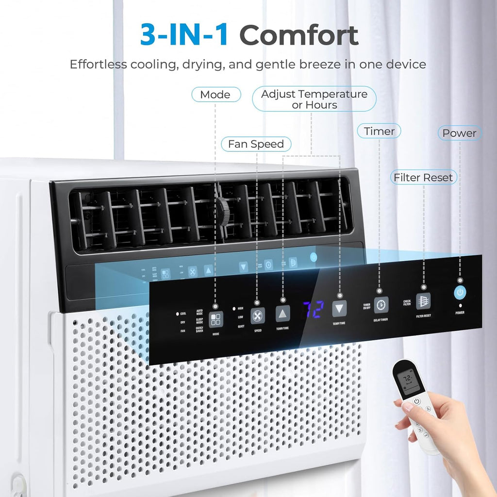 U-Shaped Window Air Conditioner, 12000BTU Window AC Unit, Cools up to 550 sq. ft., 6 Modes, Saddle Shape Window AC Unit, Full Window View, Energy Efficient wourant