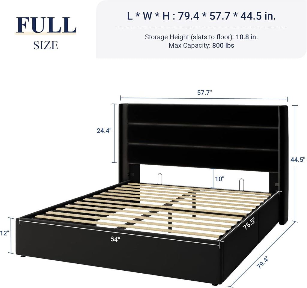 Allewie Queen Size Lift Up Storage Bed Modern Wingback Headboard Hydraulic Support wourant