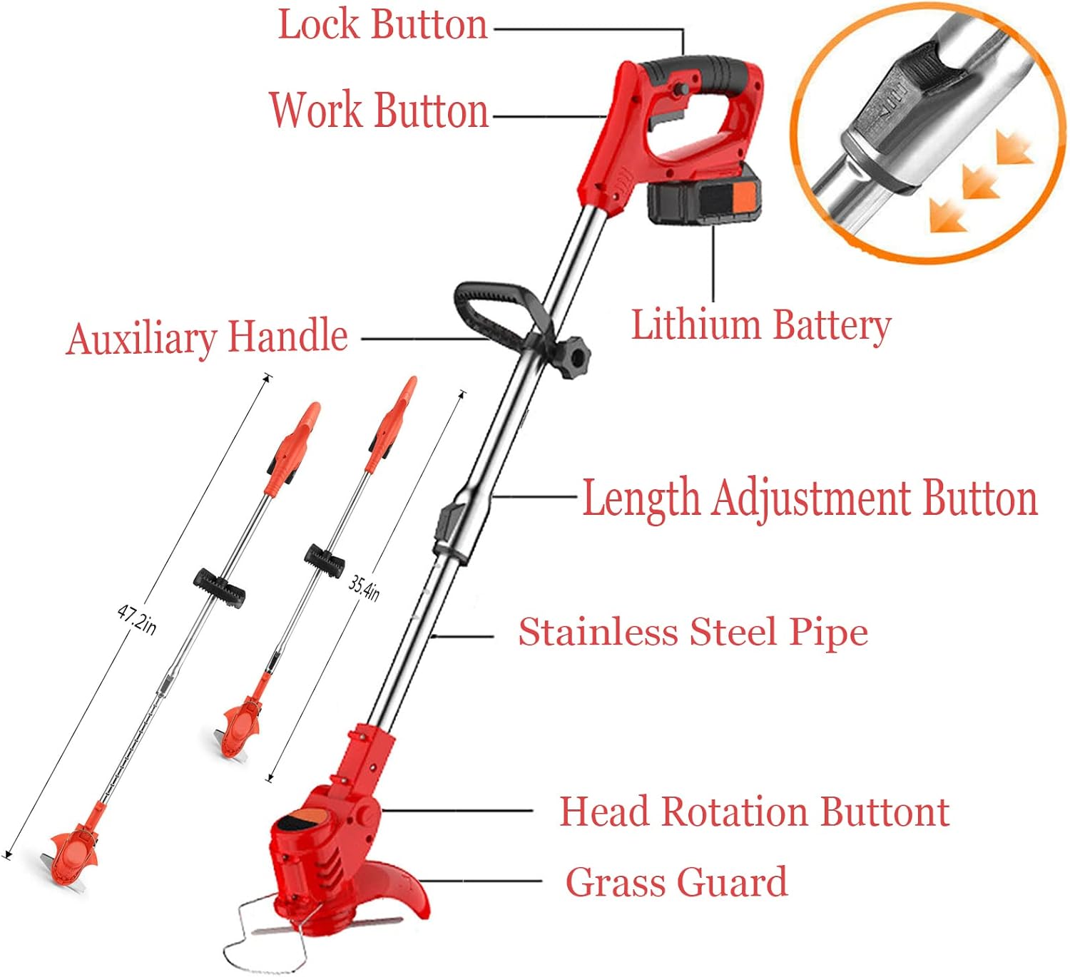 Weed Wacker Electric Cordless Grass Trimmer with 3Types Blades Included 2Pcs 24v 4Ah wourant
