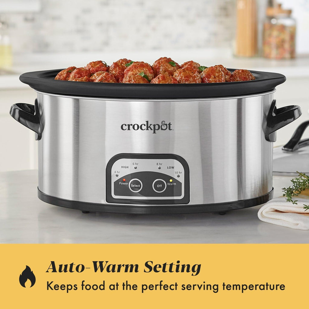 Large 8-Quart Programmable Slow Cooker with Auto Warm Setting Black Stainless Steel wourant