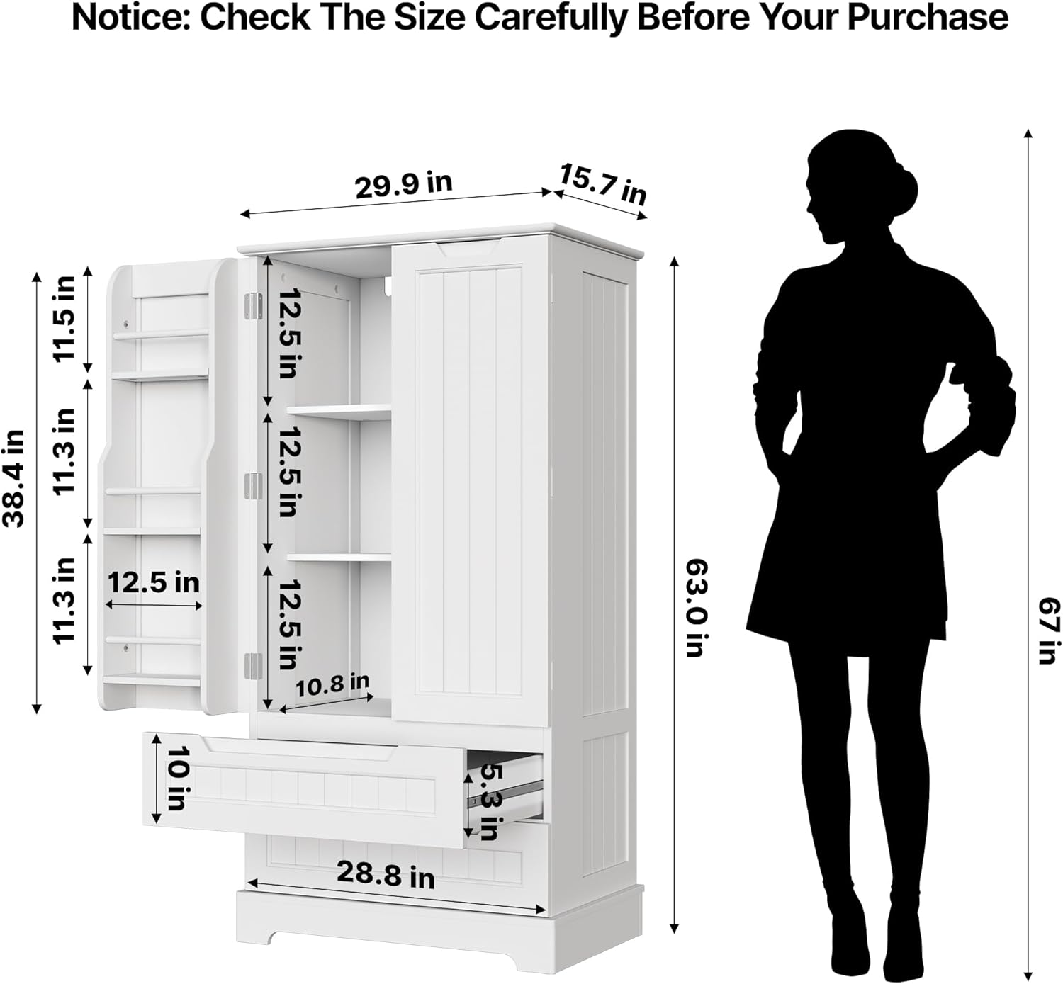 Gizoon Kitchen Pantry Cabinet with Drawers Freestanding Bathroom Storage Cabinet with Doors and Shelves, 47 Inch Small Pantry Cabinet wourant