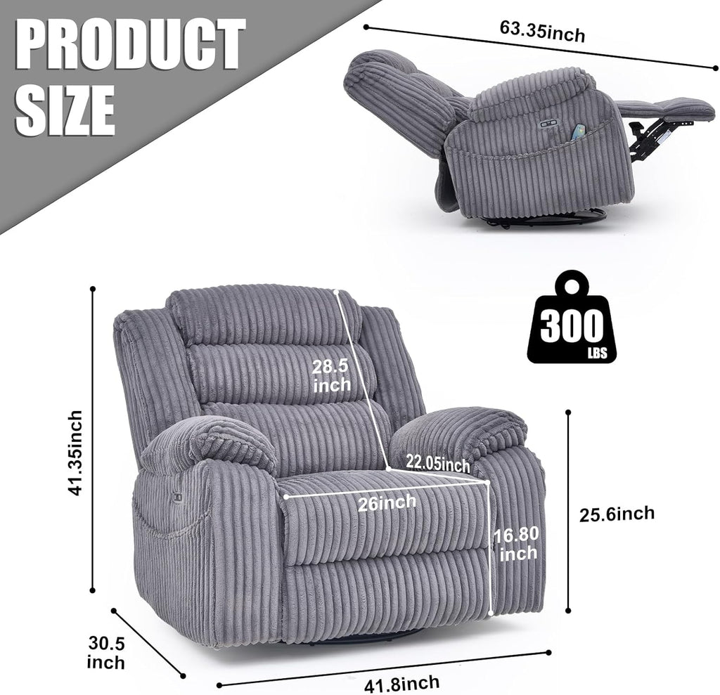 Electric rotary rocker lounge chair for adults with massage and calories, USB and C charging ports wourant