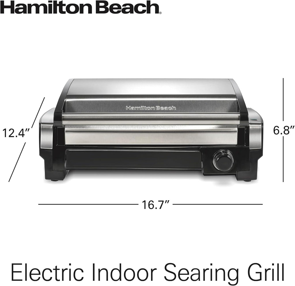 Indoor electric grill with viewing window, adjustable to 450°F, serves 6 people wourant