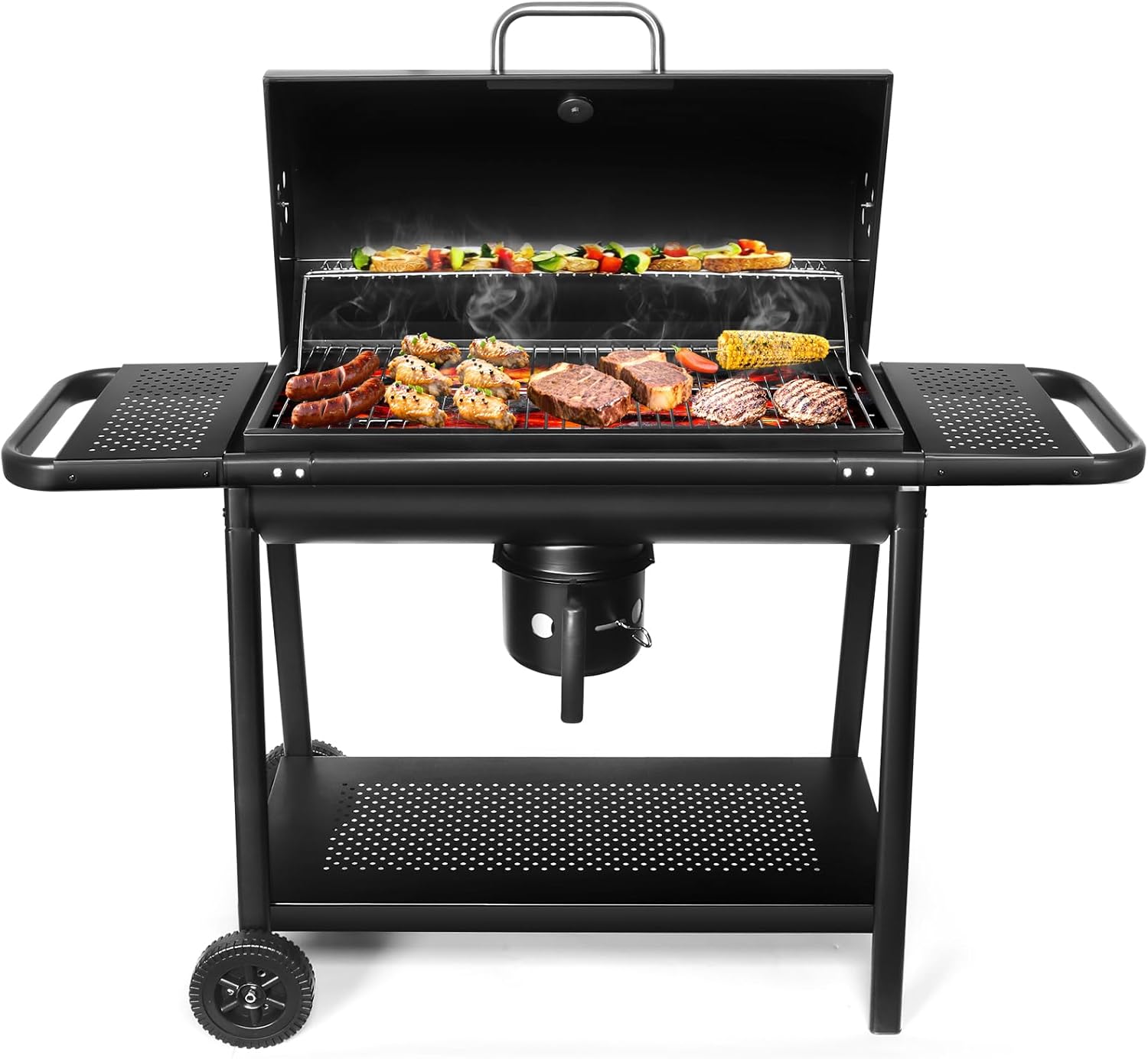 Realcook Charcoal Grills with Offset Smokers Spacious Barrel Charcoal BBQ Grill Barbecue Smoker wourant