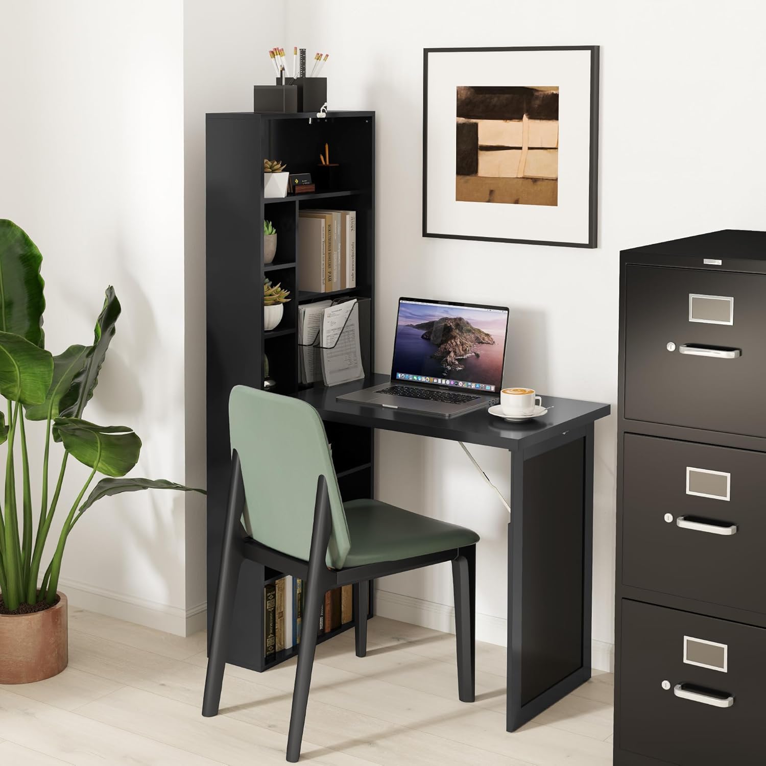 Folding convertible writing desk, wall mounted desk cabinet, multifunctional home office workstation wourant