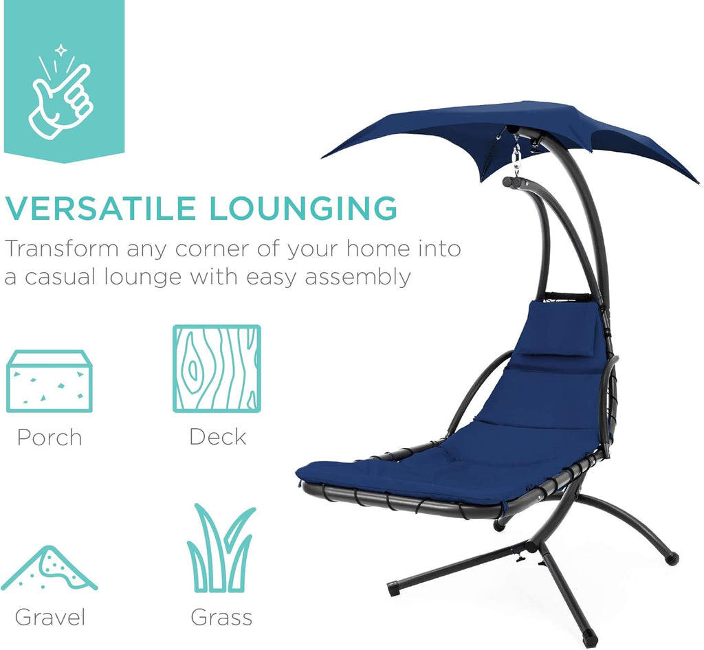 Best Choice Products Outdoor Hanging Curved Steel Chaise Lounge Chair Swing w/Built-in Pillow and Removable Canopy - Teal wourant