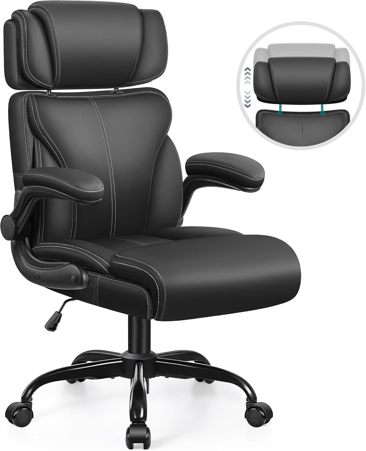 Office Chair Large High-Foot Computer Desk Chair, Breathable Leather Chair Lumbar Support Rotating Computer Chair wourant