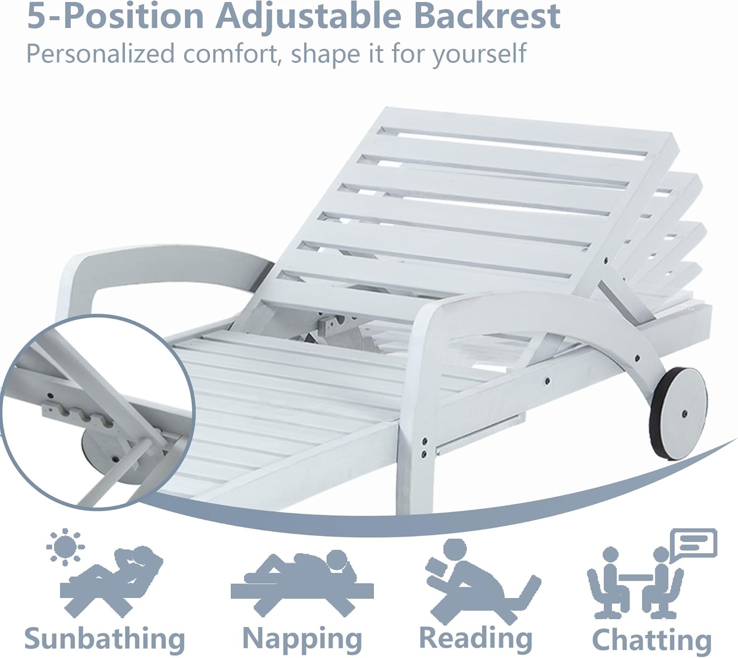 Pool Chaise Lounge Chairs Set of 4 5-Position Adjustable Outdoor Patio Lounge Chairs Wood Reclining Chaise Lounger Chair with Pullout Side Table wourant