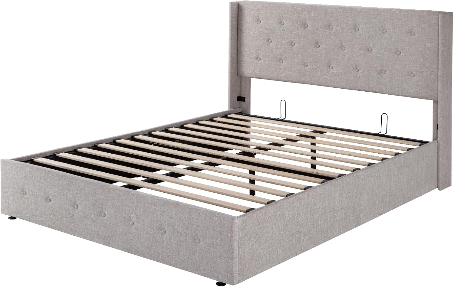 Allewie Queen Size Lift Up Storage Bed Modern Wingback Headboard Hydraulic Support wourant