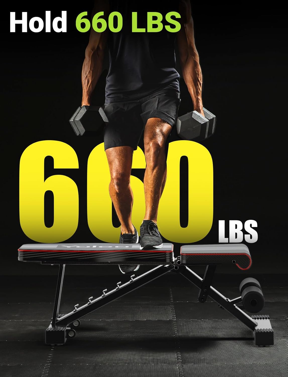 Yoleo Adjustable Weight Bench for Full Body Workout Foldable Bench Press Bench of Home Gym Strength Training wourant