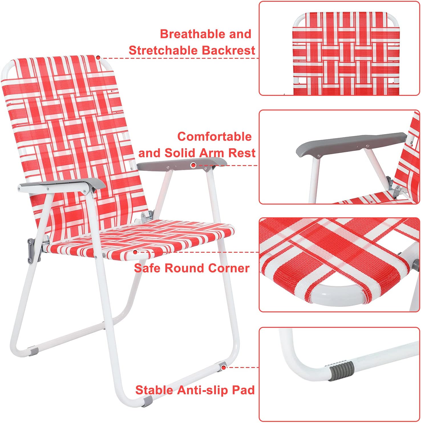 VINGLI Patio Lawn Webbed Folding Chairs Set of 2, Outdoor Beach Portable Lawn Chair Camping Chair Beach Chair wourant