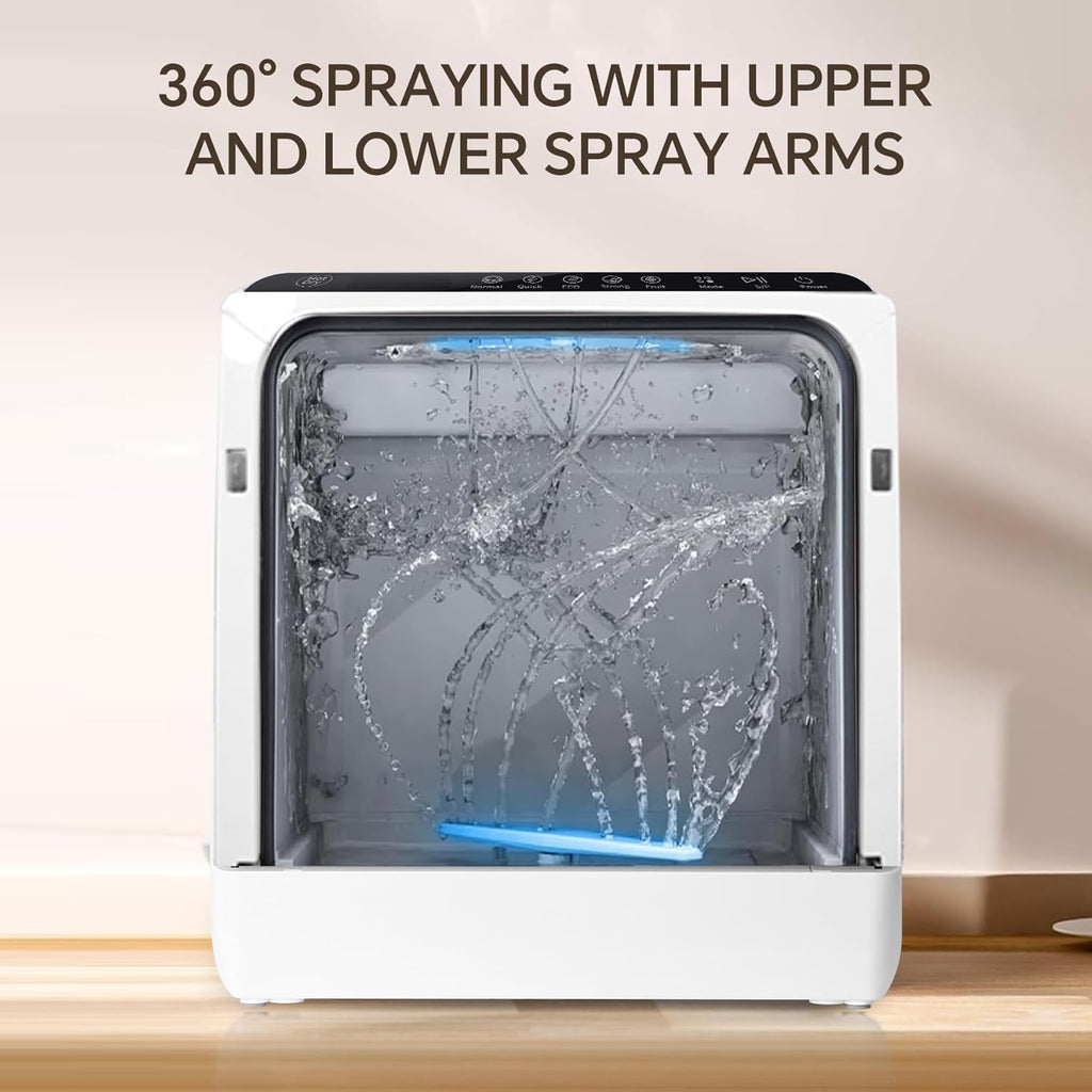 Mini countertop dishwasher. Compact dishwasher with drying function. Double spray arms. Portable countertop dishwasher wourant