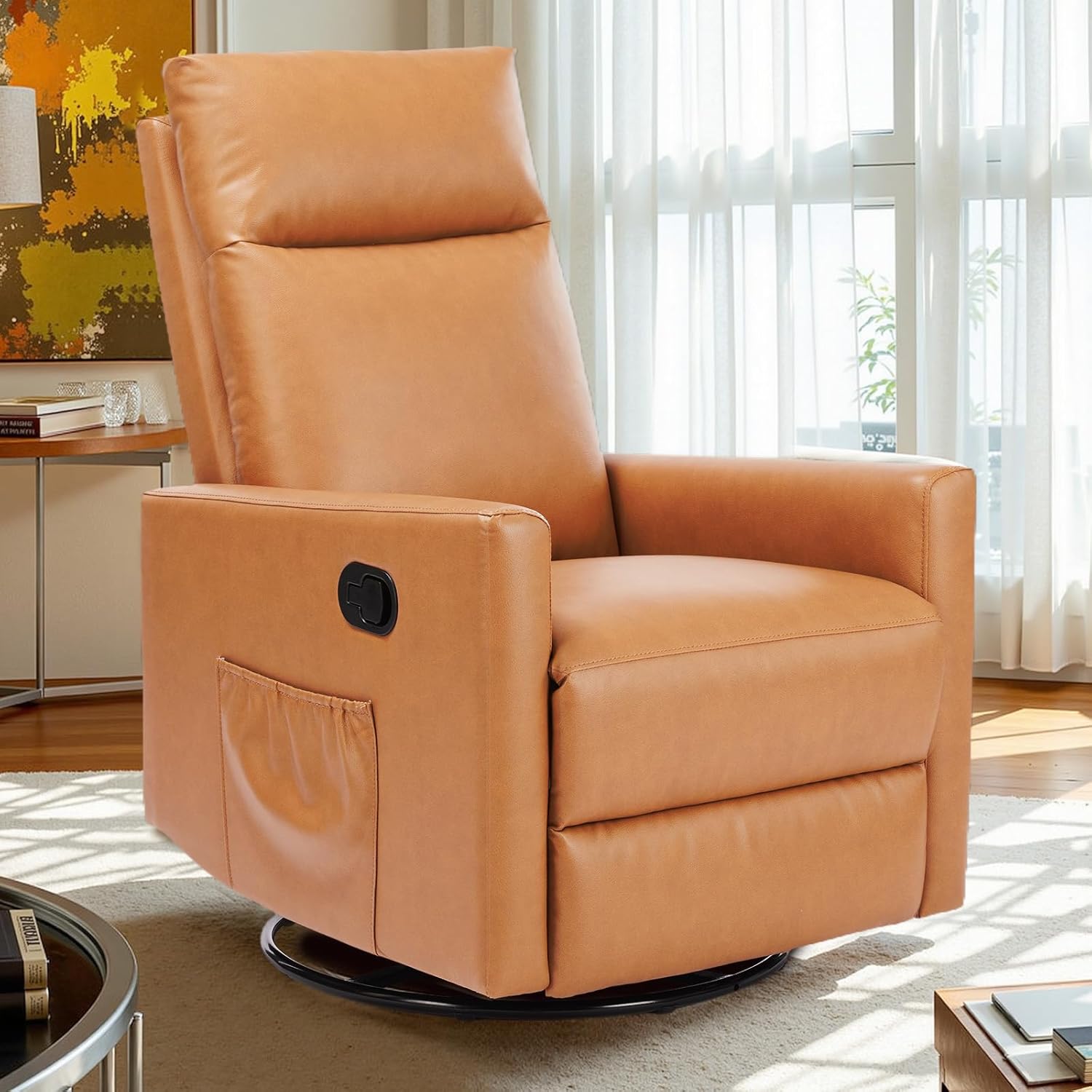 Sweetcrispy Recliner Chair, 360 Swivel Rocker Chair for Adults, Glider Rocker Recliners, Nursery Chairs for Living Room, High Back, Upholstered Deep Seat, Classical Brown wourant