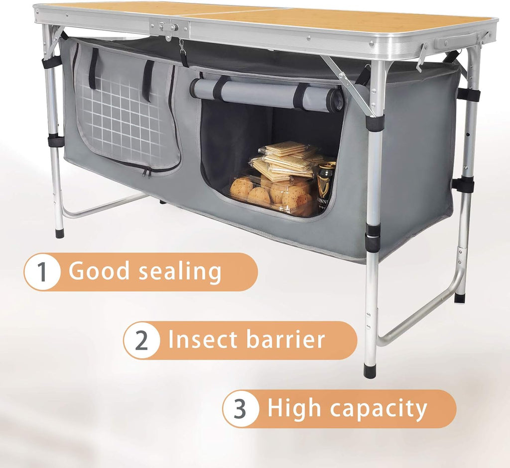 Outdoor Folding Table Aluminum Lightweight Height Adjustable with Storage Organizer for BBQ, Party, Camping wourant