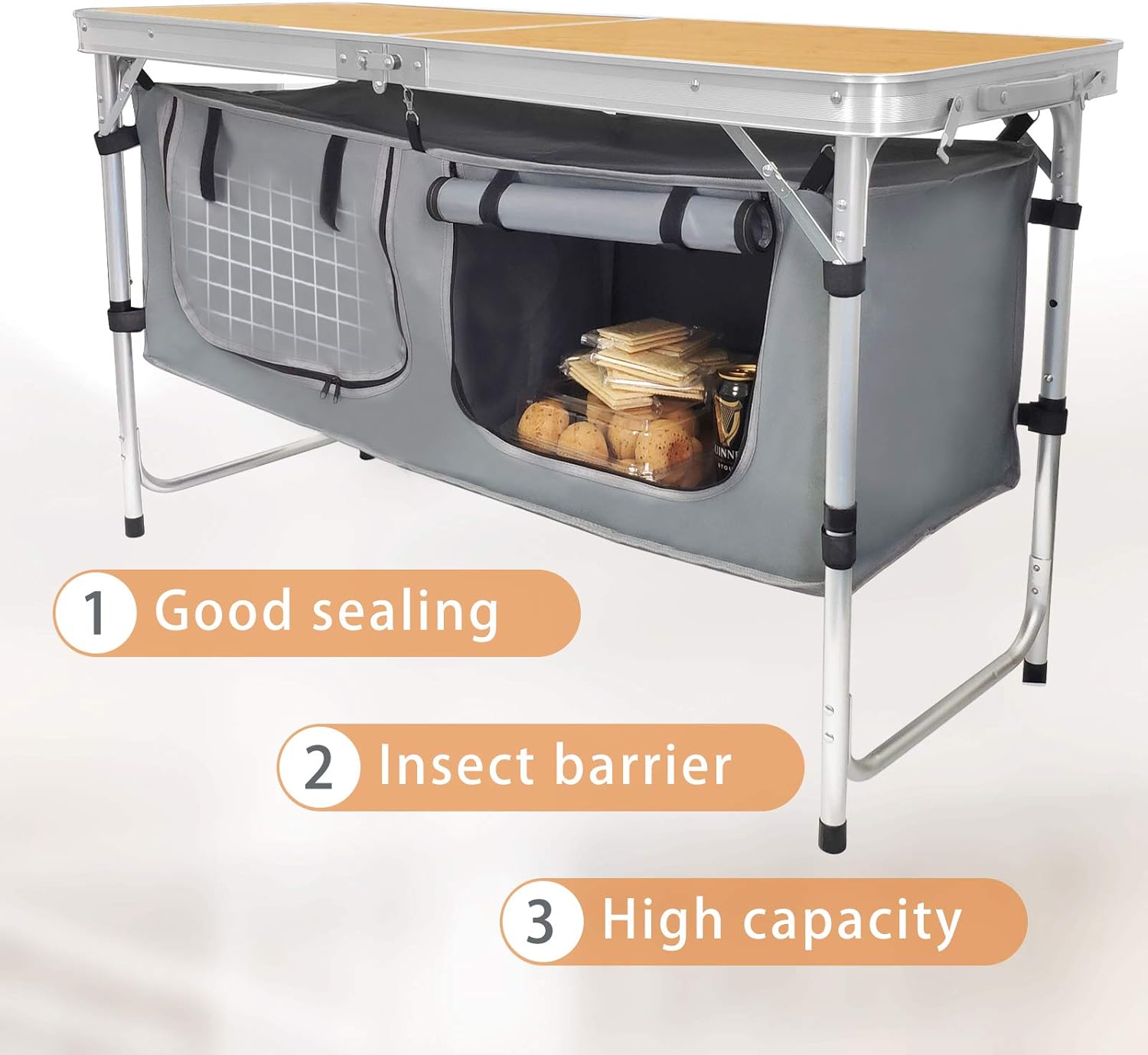 Outdoor Folding Table Aluminum Lightweight Height Adjustable with Storage Organizer for BBQ, Party, Camping wourant
