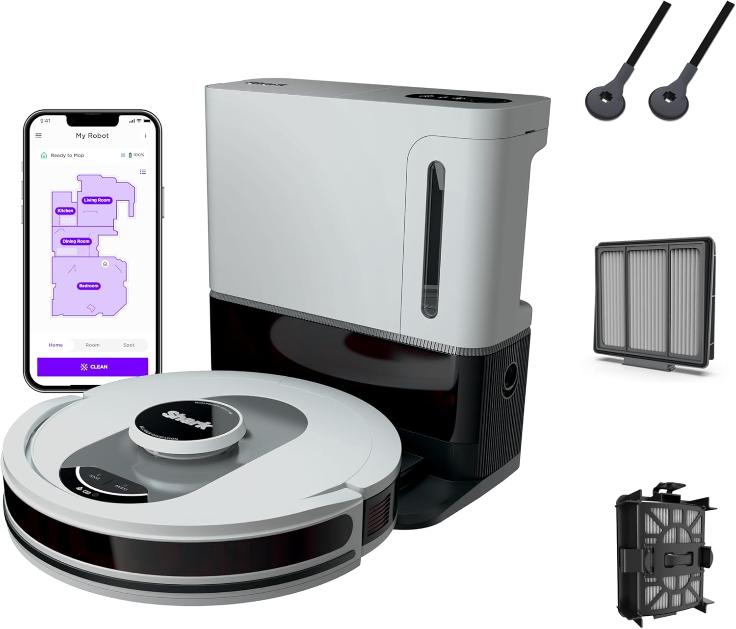 Voice Control Robot Vacuum with Matrix Clean Navigation, Home Mapping, 60-Day Capacity, XL Self-Empty Base for Homes with Pets, Carpet & Hard Floors, Cool Grey wourant