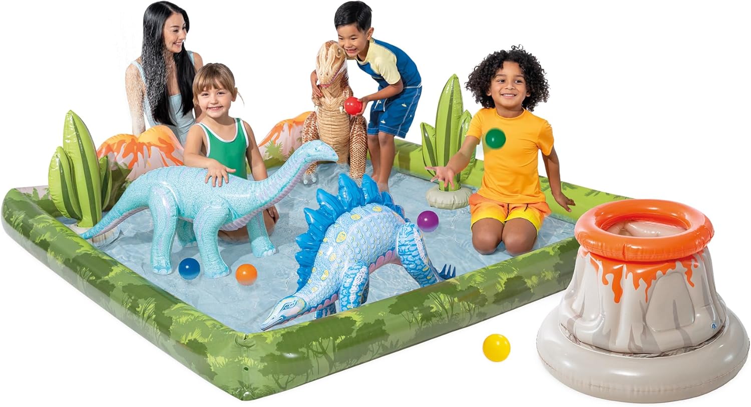 Intex 96" x 78" x 28" Inflatable Jungle Adventure Play Center Spray Kiddie Pool - Backyard Kids Water Slide, Outdoor Blow-Up Splash Pad for Toddlers wourant